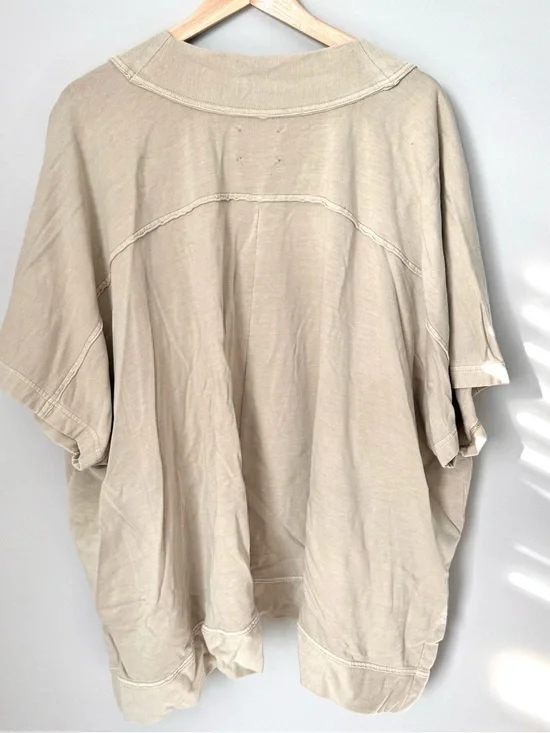 OFFLINE by Aerie Tan Oversized Open Short Sleeve Cardigan Jacket with Pockets - Picture 3 of 3